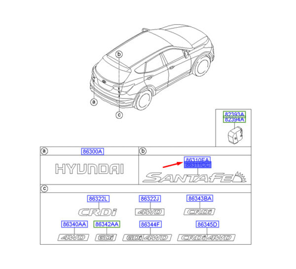 863112W000 - Hyundai Santa Fe MK3 DM Emblem for Tailgate Right 863112W000, Genuine Part