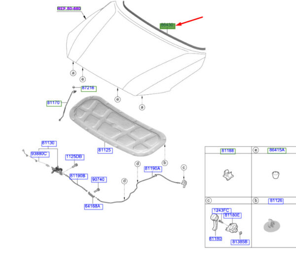 86430J9000 - Hyundai Kona MK1 gasket for bonnet front 86430J9000, original part