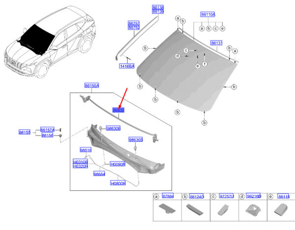 86430N9000 - Hyundai Tucson NX4 MK4 Gasket for Hood Front 86430N9000, Original Part
