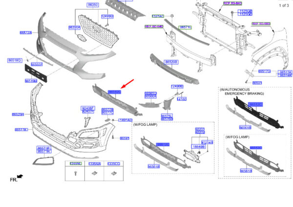 86560J9000 - Hyundai Kona MK1 Front Bumper Radiator Grille 86560J9000, Original Part