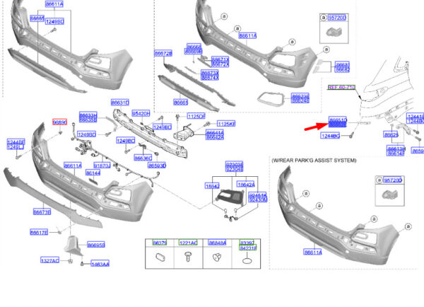 86652J9000 - Hyundai Kona MK1 top bumper bracket rear right 86652J9000 part