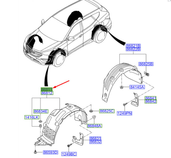 868112W500 - Hyundai Santa FE MK3 DM wheelhouse trim front left 868112W500 NEW ORIGINAL