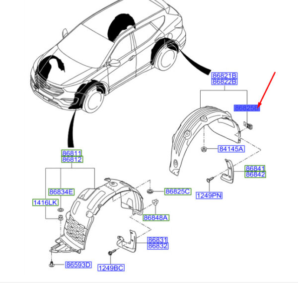 868252W000 - Hyundai Santa Fe MK3 Mount for Rear Wheel Protection, 868252W000, Original Part