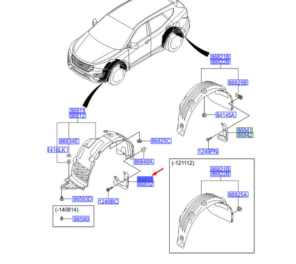 868312W000 - Hyundai Santa Fe MK3 DM front left fender 868312W000 NEW ORIGINAL