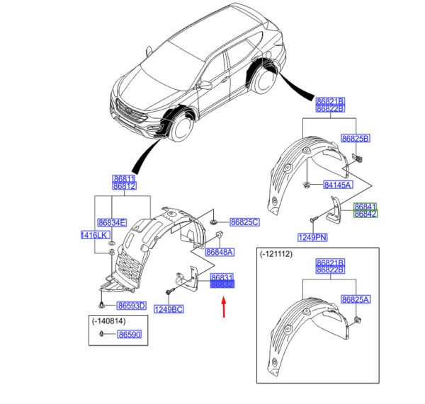 868322W000 - Hyundai Santa Fe MK3 DM fender front right 868322W000 NEW ORIGINAL