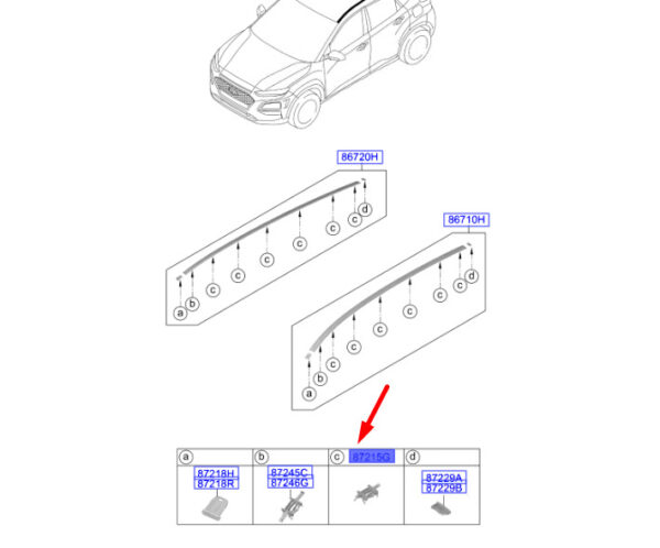 87217J9000 - Hyundai Kona MK1 roof strip clip 87217J9000, original part