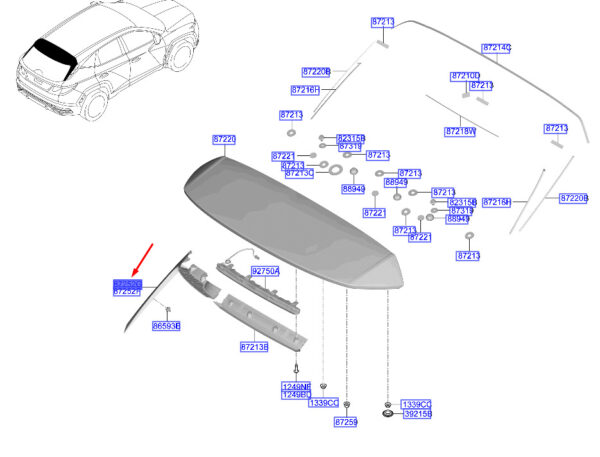 87228N7CA0 - Hyundai Tucson NX4 MK4 Rear Spoiler Cover Right 87228N7CA0 NEW ORIGINAL