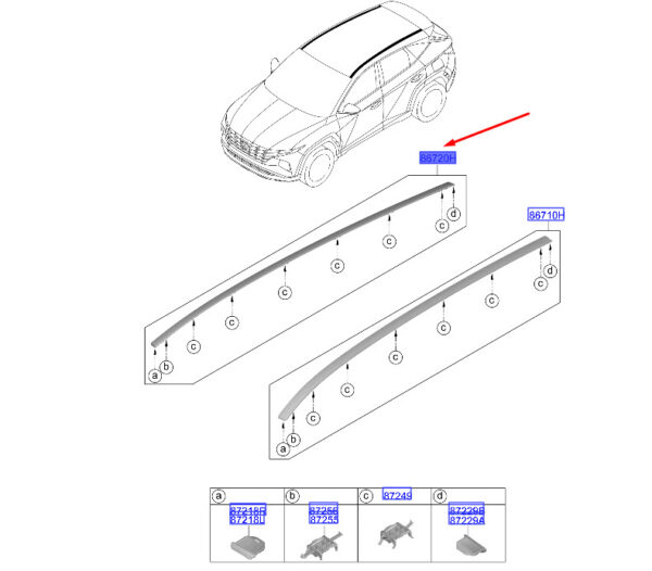 87240N7000 - Hyundai Tucson NX4 MK4 roof strip right 87240N7000, original part