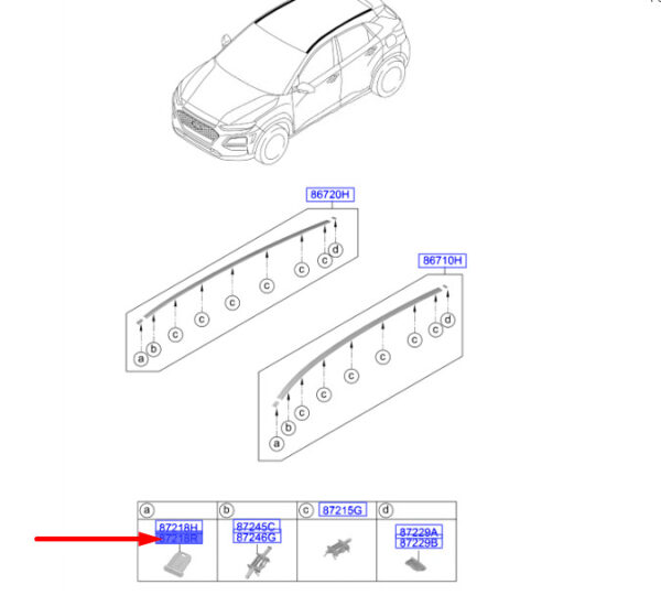87243J9000 - HYUNDAI KONA MK1 ROOF MOULDING RIGHT FRONT END PIECE 87243J9000 NEW GENUINE