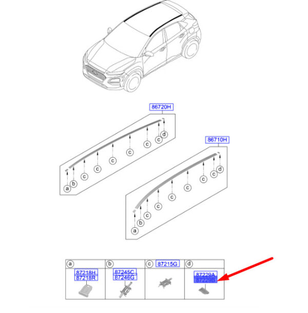 87244J9000 - HYUNDAI KONA MK1 Roof Moulding Right Rear End Piece 87244J9000 NEW GENUINE