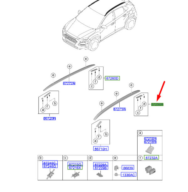 87250J9100 - Hyundai Kona MK1 roof strip rear left center 87250J9100 new original
