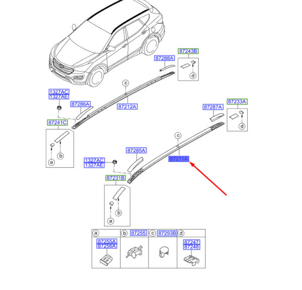 872702W0003F - Hyundai Santa Fe MK3 DM roof rack left 872702W0003F NEW ORIGINAL