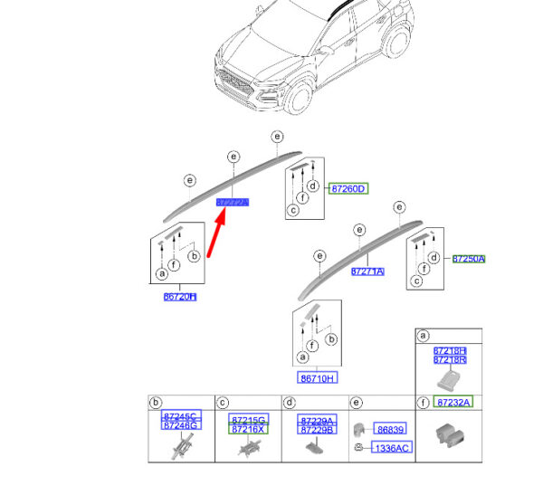 87280J9000PGY - Hyundai Kona MK1 roof rail right 87280J9000PGY, original