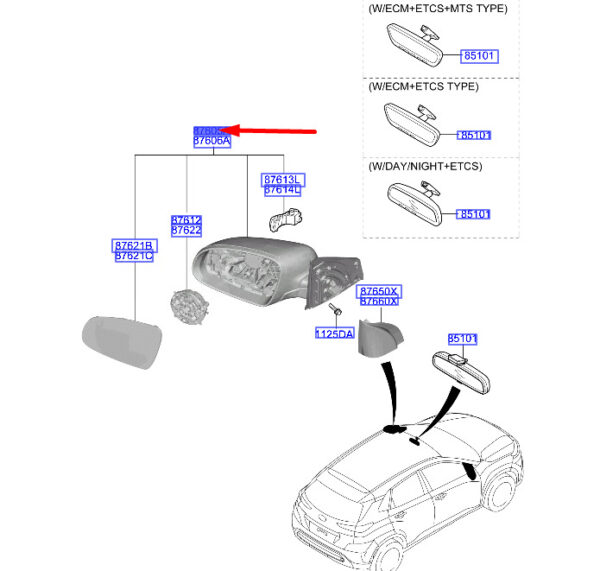 87610J9650MFR - HYUNDAI KONA MK1 FRONT LEFT WING MIRROR LHD 87610J9650MFR NEW GENUINE