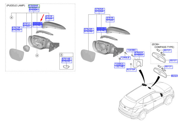 876132W000 - Hyundai Santa Fe MK3 front left door mirror light 876132W000, original part