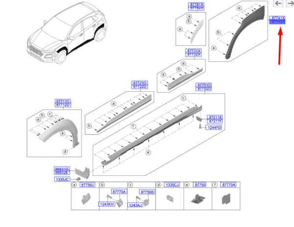 87742J9500PGY - Hyundai Kona MK1 right rear side panel 87742J9500PGY, original part