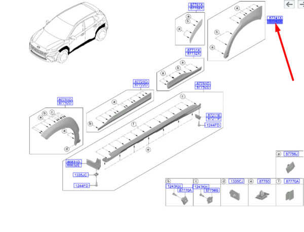 87742K4500 - Hyundai Kona MK1 Right Side Trim 87742K4500, Original Part