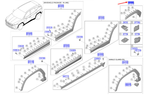 87742N7CA0 - Hyundai Tucson NX4 MK4 Right Rear Fender Trim 87742N7CA0 Part
