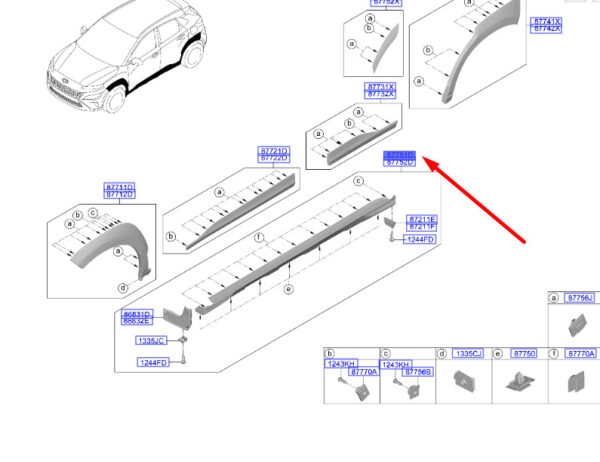 87751J9050CA - Hyundai Kona MK1 side sill strip left 87751J9050CA, original part