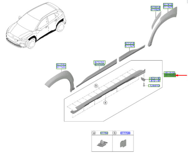 87752DD000 - Hyundai Kona Electric MK1 side sill strip right 87752DD000, original part