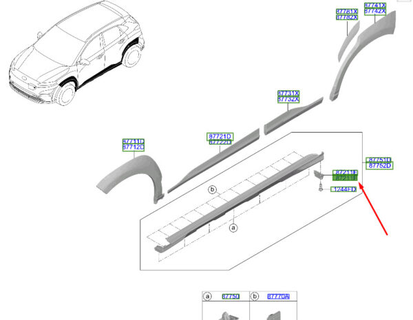 87756DD000 - Hyundai Kona Electric MK1, right rear deflector, 87756DD000, original part