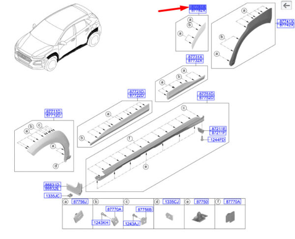 87781J9500PGY - Hyundai Kona MK1 Rear Left Door Trim No. 2 87781J9500PGY, Original