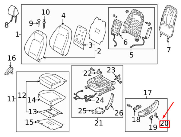 88198F2100TRY - Hyundai Kona MK1 Front Electric Seat Adjustment Button 88198F2100TRY