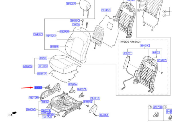 882942W000RYN - Hyundai Santa FE MK3 Front Right Seat Adjustment, Button 882942W000RYN, Original