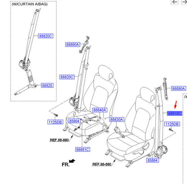 888102W050NBC - Hyundai Santa FE MK3 DM seat belt front left LHD 888102W050NBC NEW