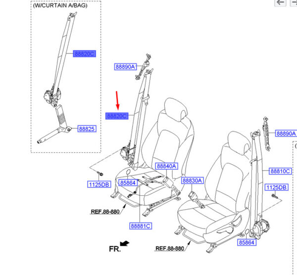 888202W000RYN - Hyundai Santa Fe MK3 DM Front Right Seat Belt LHD 888202W000RYN NEW