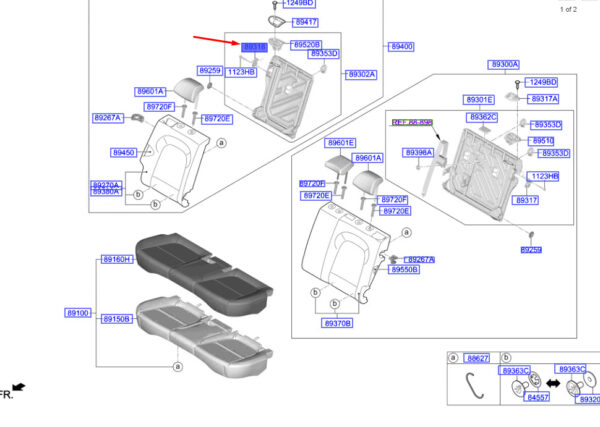 89430J9000 - Hyundai Kona MK1 lock for rear seat back right 89430J9000, original part