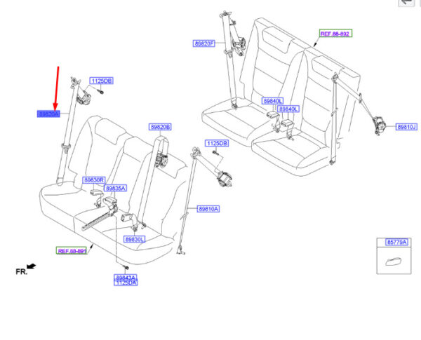 898202W000RYN - Hyundai Santa Fe MK3 DM second seat belt rear right 898202W000RYN part