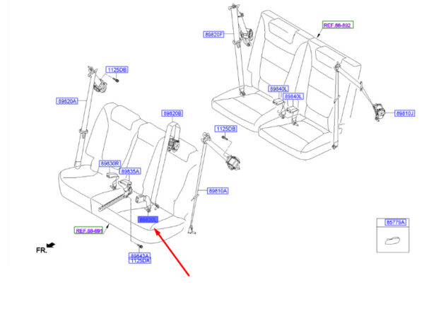 898302W000RYN - Hyundai Santa Fe MK3 DM Buckle for 2nd Left rear seat 898302W000RYN part