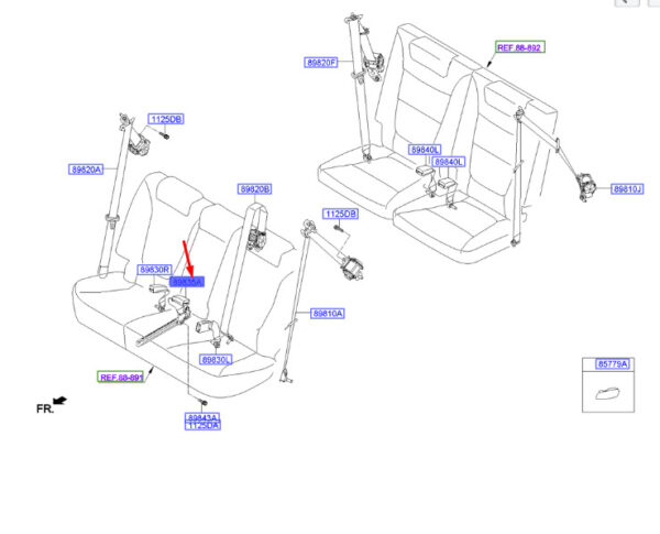 898302W050NBC - Hyundai Santa Fe MK3 DM seat buckle rear center 898302W050NBC NEW ORIGINAL