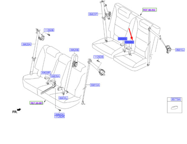 898302W300RYN - Hyundai Santa Fe MK3 DM 3. Rear left seat buckle 898302W300RYN original part