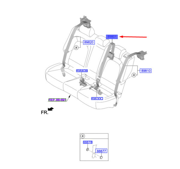 89850J9000MYE - Hyundai Kona MK1 rear seat belt center 89850J9000MYE NEW ORIGINAL