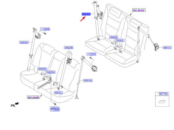 898802W000NBC - Hyundai Santa Fe MK3 DM 3. Right rear seat belt 898802W000NBC NEW