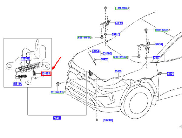 9050612063 - Toyota RAV 4V XA50 bonnet lock tension spring 9050612063, original part