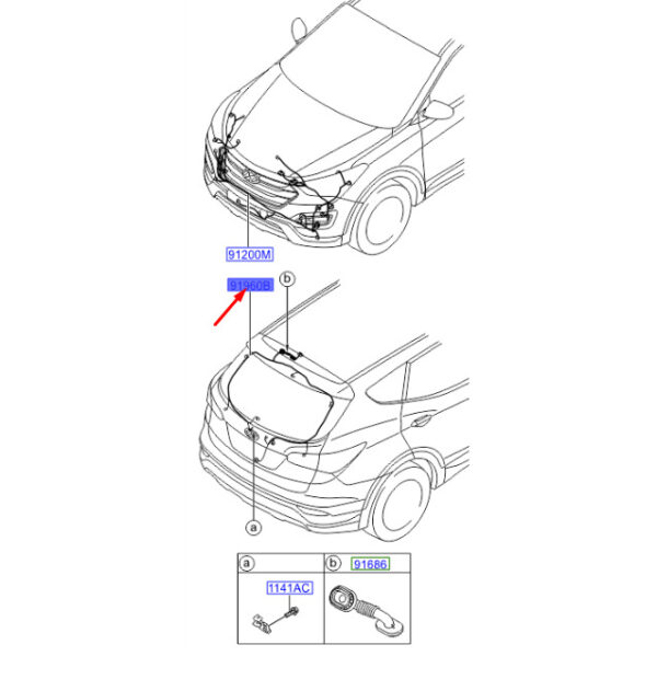 916802W061 - Hyundai Santa Fe MK3 DM Tailgate Trunk Lid Wiring 916802W061 NEW