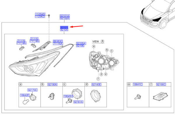 921032W130 - Hyundai Santa Fe MK3 DM Front Left Headlights LHD 921032W130 NEW ORIGINAL