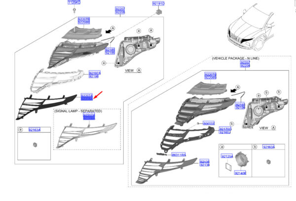 92136N7100 - Hyundai Tucson NX4 MK4 daytime running light trim right 92136N7100, original part