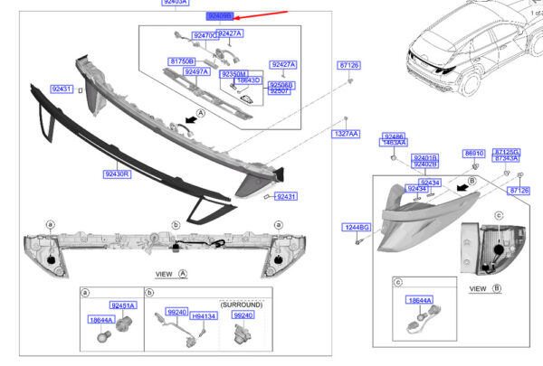 92409N7120 - Hyundai Tucson NX4 MK4 Heckklappenverkleidung Mittelleuchte Baugruppe 92409N7120