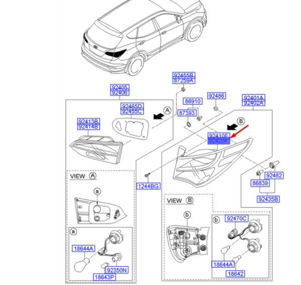 924202W130 - Hyundai Santa Fe MK3 Outdoor Right Tail Light Glass/Enclosure 924202W130 NEW