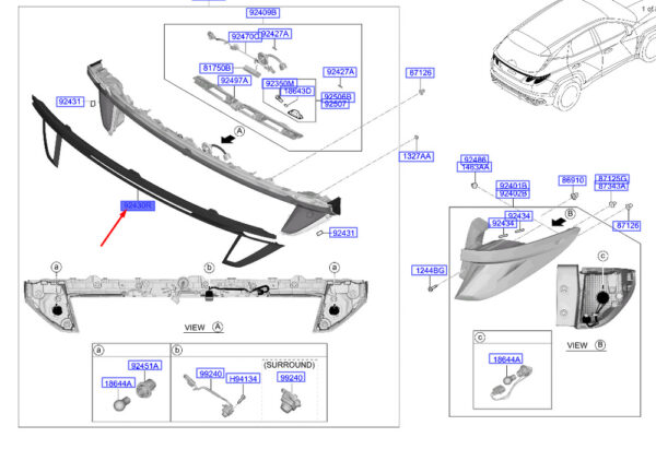 92430N7100 - Hyundai Tucson NX4 Tailgate Light Center Light Lens/Enclosure 92430N7100-Part