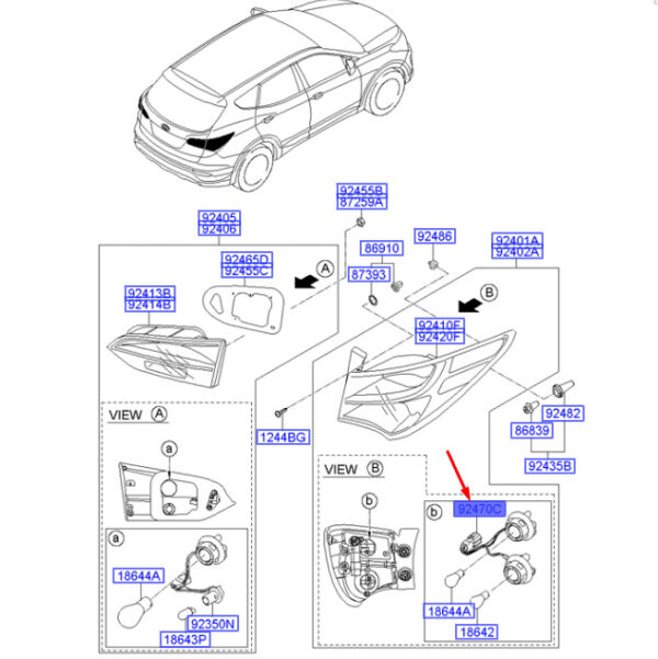 924802W100 - Hyundai Santa FE MK3 Rear Outer Combo Lamp Holder/Wiring 924802W100