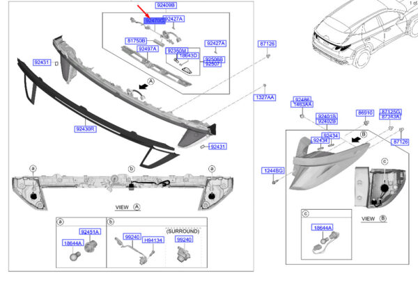 92590N7120 - Hyundai Tucson NX4 MK4 Rear Combo Holder/Wiring 92590N7120 NEW