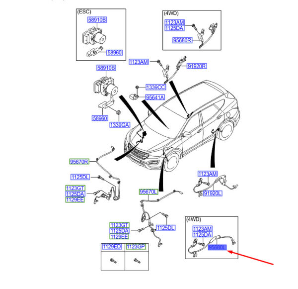 956802W000 - Hyundai Santa Fe MK3 DM ABS Sensor Rear Left 956802W000 NEW ORIGINAL