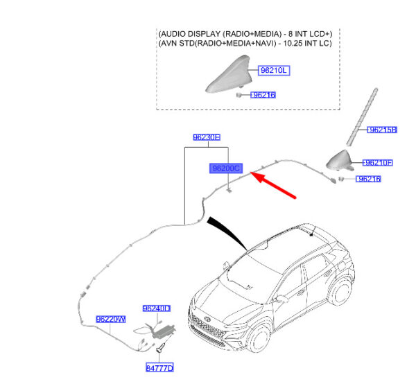 96200J9990 - Hyundai Kona MK1 Antenna Supply Cable Clip 96200J9990, Original Part