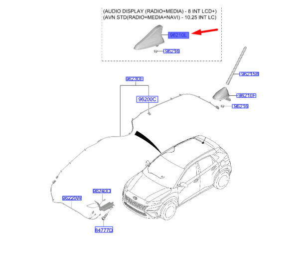 96210K4300Y2R - Hyundai Kona MK1 Antenna 96210K4300Y2R NEW ORIGINAL