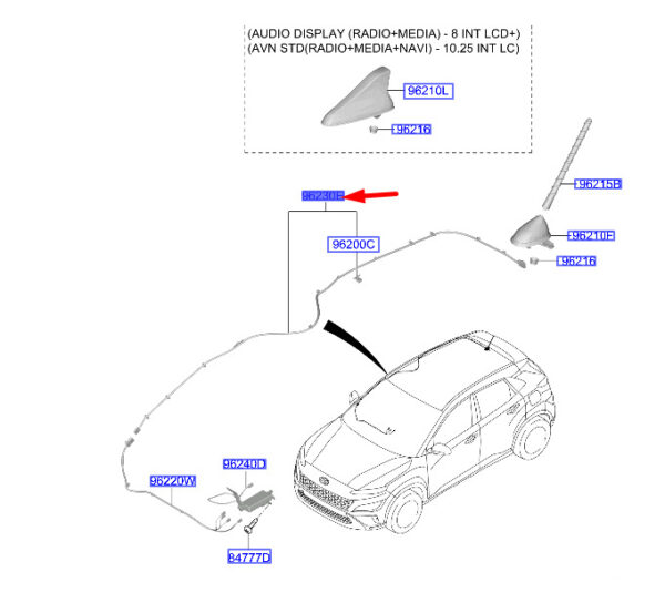 96230K4150 - Hyundai Kona MK1 Main Antenna Supply Cable No. 1 Left Hand Handlebar 96230K4150